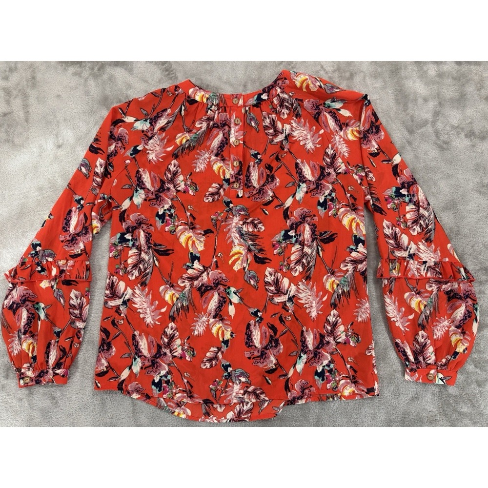 Buckle Black Shirt Womens‎ S Orange Floral Henley Neck Ruffle Bishop Sleeve Boho
